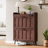 ChooChoo Shoe Storage Cabinet with 2 Flip Drawers, Deodorizing Shoe Organizer Storage for Entryway, Freestanding Hidden Slim Narrow Shoe Rack Cabinet, Walnut ChooChoo