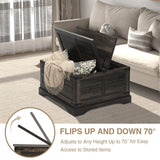 Wnutrees Farmhouse Coffee Table with Hinged Lift Top and Large Hidden Storage Compartment, Rustic Square Wood Central Table for Living Room, Bedroom, Home Office,Dark Wnutrees
