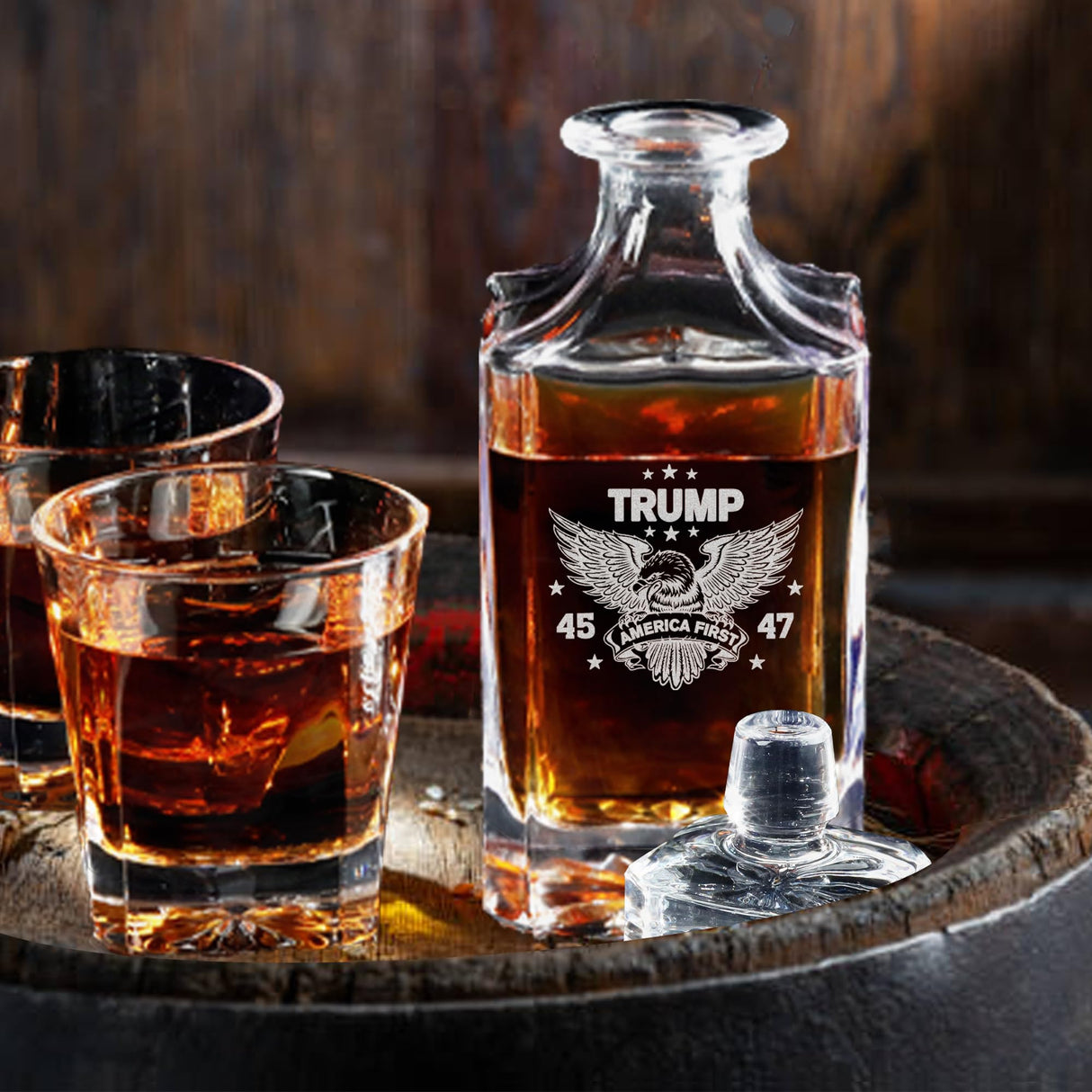 Trump Whiskey Decanter Set, Conservative Gift, Inauguration Day Engraved 45-47 Liquor Decanter 25oz, Whiskey Glasses Set With Wood Box, Gift for Trump Supporters,Trump For Presidency (Trump Decanter) Yay! Personalized Gifts