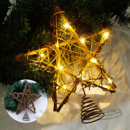 LAWOHO Christmas Tree Topper Rustic Christmas Ornaments Christmas Star Tree Topper with 3 Light Emitting Modes Farmhouse Christmas Decor Christmas Decorations for Festive Home Indoor Tree Topper