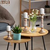 Pillar Candle Holders- Rustic White Hand Carved Mango Wood Candle Holders for Pillar Candles in Home, Living Room, Kitchen or Table Centerpiece Set of 3 Candlestick Holders- 6", 9", 12" for Home Decor Luxe Designs