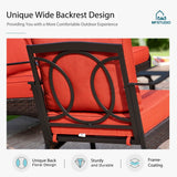 MFSTUDIO 5 Pieces Outdoor Patio Furniture Set, Metal Outdoor Conversation Sofa, Rattan Wicker Patio Sectional Sofa Set with 4 x Swivel Single Sofa, 1 x Fire Pit Table, Red MFSTUDIO