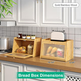 kiplant Bread Box for Kitchen Counter, Large Bamboo Bread Storage Container with Wavy Arcylic Transparent Door, Bamboo Wooden Farmhouse Bread Box for Your House (Natural) kiplant