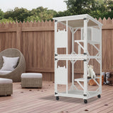 MODCART Catio Outdoor Cat Enclosure with Roof 71" Height Large Wooden Cat Cage with 3 Jumping Platforms and 1 Napping Houses for Cat (White) MODCART
