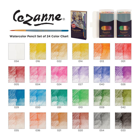 Cezanne Watercolor Pencil Set of 24 - Professional Artist Quality Soft Core Leads for Watercolour Painting, Coloring, Drawing, Layering, Blending, Shading, Use Wet or Dry Cezanne