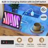 VIAGDO Tall Nightstand Set of 2 with Charging Station and LED Lights, Rustic Brown Night Stand Set 2 with Bookshelf, Modern LED Bedside Tables with 3 Drawers and Storage Shelves, Side Tables Bedroom VIAGDO