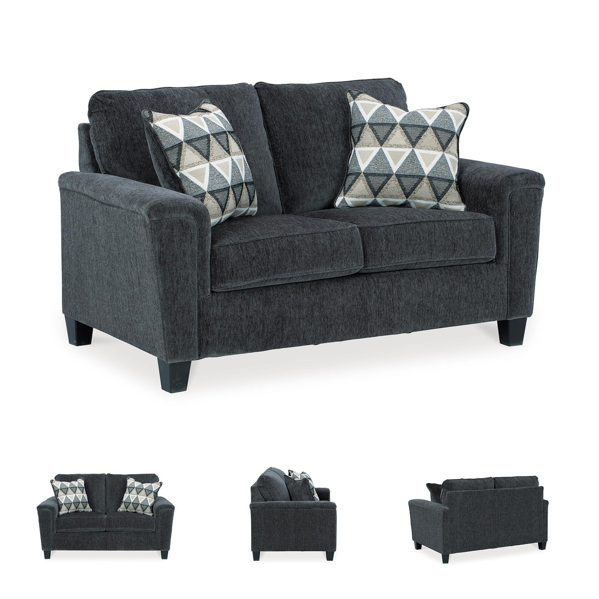 Signature Design by Ashley Abinger Chenille Contemporary Loveseat with 2 Accent Pillows, Dark Gray Signature Design by Ashley
