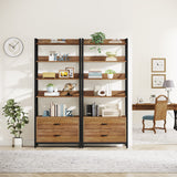 Tribesigns 70.8" Rustic Brown Industrial Bookshelf with Drawers and Open Shelves Tribesigns