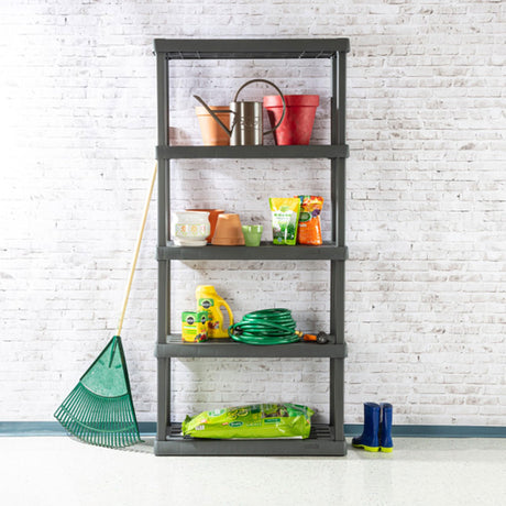 Sterilite 2-Pack 5 Shelf Unit, Heavy-Duty Shelving Storage Rack for Home and Garage, Gray - Multipurpose Plastic Organizer Shelves for Smart Organization Sterilite