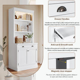 LUMISOL 84” Modern Ivory White Pantry Sideboard with LED Lights, 2 Doors, and 1 Drawer LUMISOL