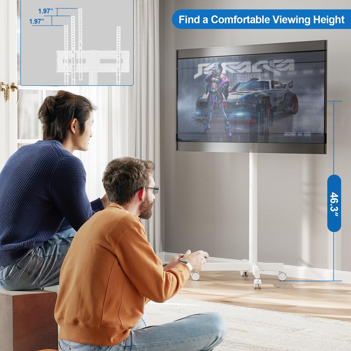 HOLMAXD Mobile TV Cart Rolling TV Stand for 23-65 Inch Screen Outdoor TV up to 110 lbs, Height Adjustable Portable TV Cart with Wheels and Tilt Mount, Outdoor TV Stand Mount, Max VESA 400x400mm, White HOLMAXD