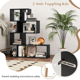 Giantex 5-Tier S-Shaped Bookshelf, Geometric Bookcase w/Open Cubes, Modern Decorative Display Shelf w/Anti-Toppling Kits, Freestanding Storage Rack for Living Room, Study, Home, Office, Black Giantex