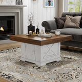 Lareth Coffee Table 31.5 in Farmhouse Center Table with X Design Wooden Pedestal for Living Room, Small Square Home Office Tea Accent Table for Dining Room Apartment, Antique White Lareth