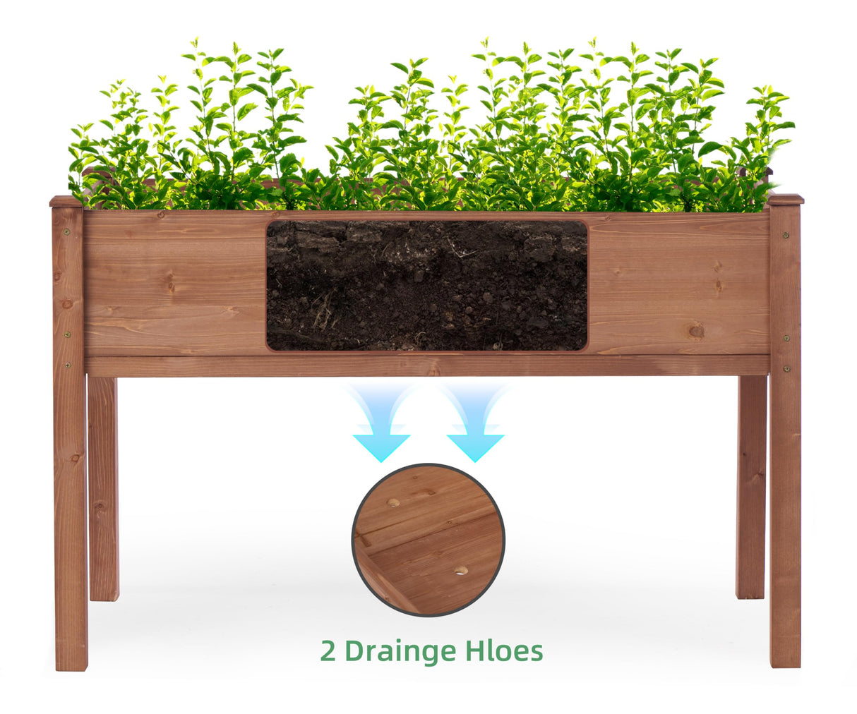 Raised Garden Bed with Legs, 48x24x30'', Outdoor Wood Elevated Planter Box, Thick Legs, w/Liner SoliWood