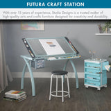 SD STUDIO DESIGNS Futura Craft & Drawing Table with Adjustable Tempered Safety Glass Top – Modern Art Desk with Storage Drawers, Pencil Ledge, Glossy Sage/Clear Glass SD STUDIO DESIGNS
