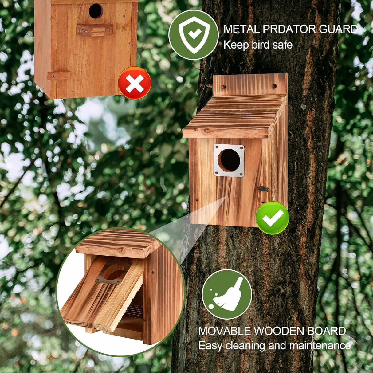 4-Piece Outdoor Bird House Set, Bird Houses for Outside with Metal Guards, Safety Locks, Flight Slots, & Ventilation, Bluebird Houses with 1-1/2" Entrance for Bluebirds, Wrens, Finches JZTKQTM