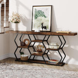 Tribesigns 70.9" Extra Long Console Table with Shelves, Narrow Sofa Table Behind Couch with Storage, Industrial Entryway Table TV Stand Accent Table for Living Room Hallway Foyer, Rustic Brown & Black Tribesigns