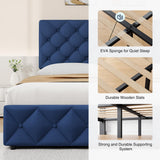 IDEALHOUSE King Size Bed Frame with 4 Storage Drawers and Adjustable Headboard, Linen Upholstered Platform Beds, Diamond Stitched Button Tufted, No Box Spring Needed, Blue IDEALHOUSE