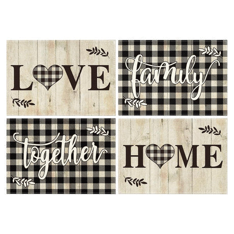 Artoid Mode Love Family Home Together Buffalo Plaid Placemats Set of 4, 12x18 Inch Farmhouse Table Mats Party Kitchen Dining Decoration Artoid Mode