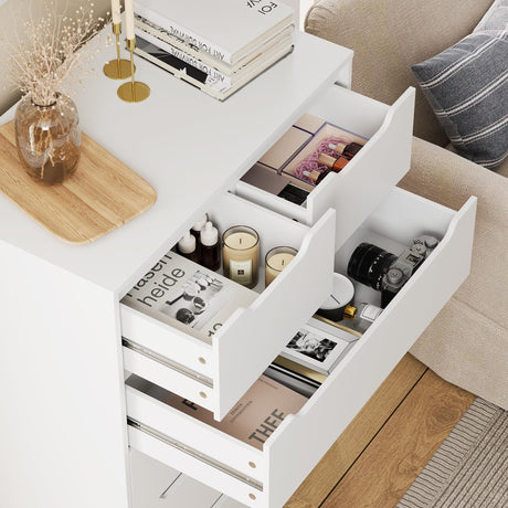 HOSTACK Modern 6 Drawer Dresser for Bedroom, Tall Chest of Drawers with Storage, Large Wood Storage Chest Organizer with Cut-Out Handle, Accent Storage Cabinet for Living Room, Entryway, Classic White HOSTACK