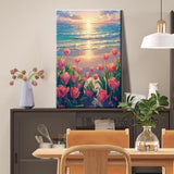 JOOZ Paint by Numbers Kit for Adults with Frame, Flowers Paint by Numbers for Adults, Seaside Sunset Paint by Number with Easel, DIY Tulip Oil Painting Kit for Home Wall Decor 8 x 12 Inch JOOZ