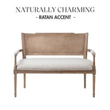 Madison Park Willshire Natural Rattan Settee, Upholstered Seat - Charming Country Design, Rustic Reclaimed Wood Finish, Ratan Insert Backrest & Padded Arm Rest, 47.25" Wide Beige/Reclaimed Natural Madison Park