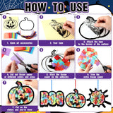 Eersida 32 Pcs Halloween Suncatchers Paper Craft Set DIY Ghost Pumpkin Spider Shaped Stained Glass Tissue Paper Kits Bulk for Window Classroom Activities Art Halloween Party Decorations Favors Gift Eersida
