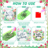 Menkxi 3 Pcs Spring Flowers Diamond Painting Kit DIY Spring Diamond Painting Hanging Sign Crystal Rhinestone Door Sign Wall Hanging Crafts for Beginners Gift Home Wall Window Decor Menkxi