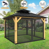 12-ft x 12-ft Gazebo Netting,Gazebo Replacement Mosquito Netting,Universal 4-Panel Mesh Screen Walls with Zippers(Only Netting)-Black Zupoquk