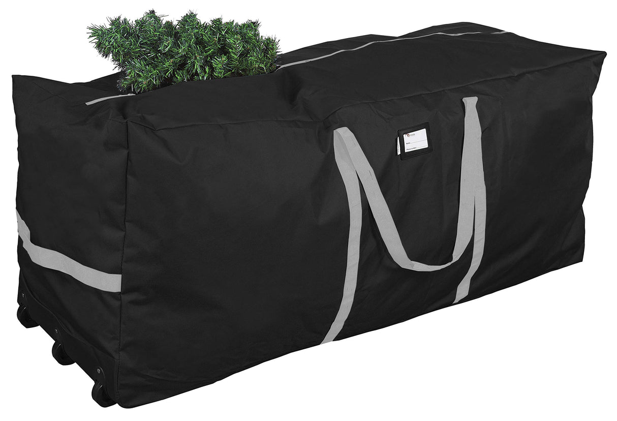 Primode Christmas Tree Storage Bag, Fits Up to 9 foot Tall Xmas Holiday Trees 28" X 16" X 60" Extra Large Heavy Duty Xmas Box Container with Wheels (Black) Primode