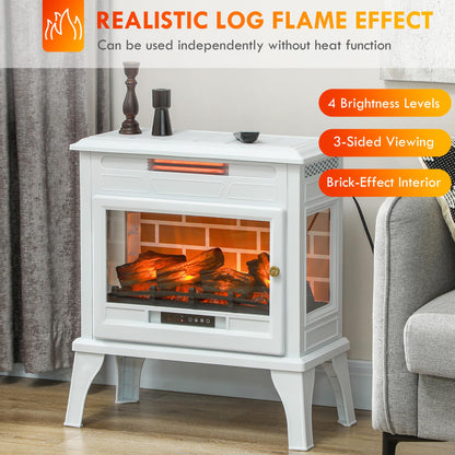 HOMCOM Electric Fireplace Stove, 24" Freestanding Electric Fireplace Heater with Remote, Realistic 3D Flame Effect, Thermostat, Overheat Protection, 1000W/1500W, White