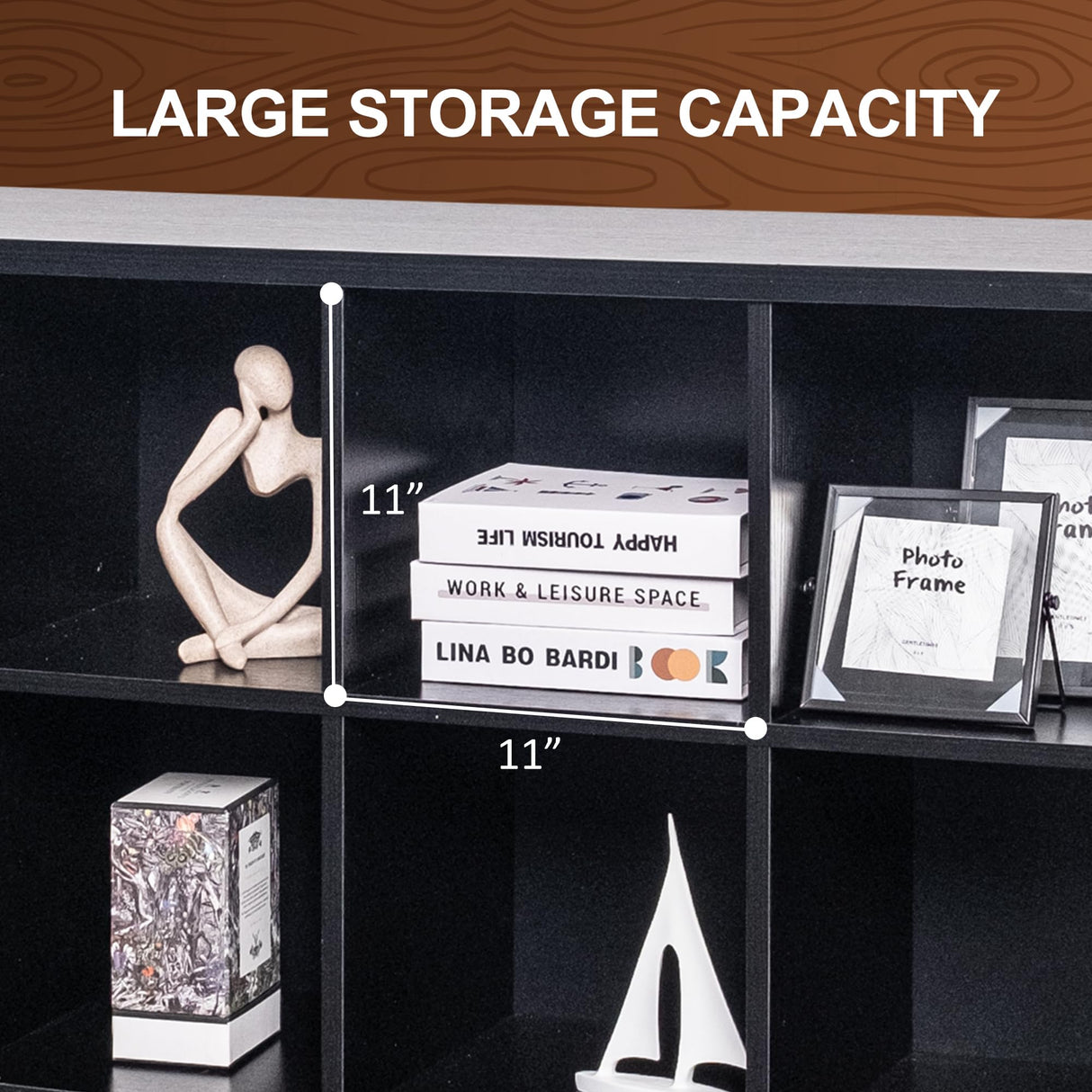 VAKATRELL 12 Cube Storage Organizer Bookshelf, Industrial Horizontal Bookcase, Accent Cubby Shelf, Corner Bookcase for Living Room, Home Office, 11.8" D x 47.6" W x 38.2" H, Black VAKATRELL