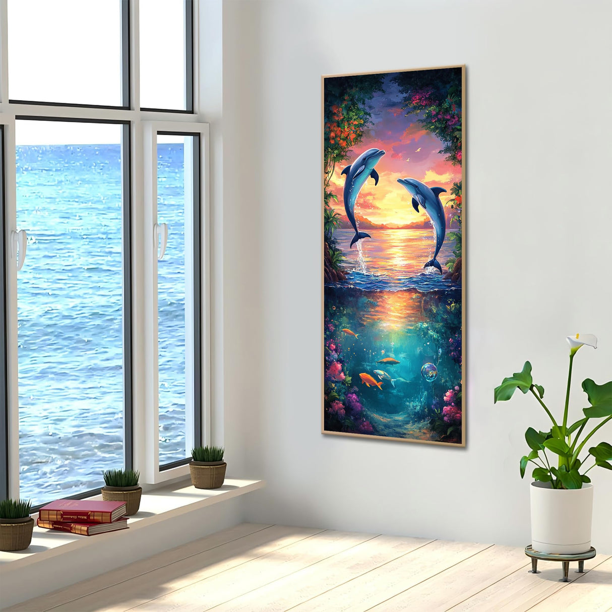 Kaliosy 5D Diamond Art Kits for Adults Dolphins, Large Size DIY Sea Life Diamond Painting Full Round Drill Crystal Art - Craft Cross Stitch Embroidery for Home Wall & Office Decor 11.81x31.5 inch Kaliosy