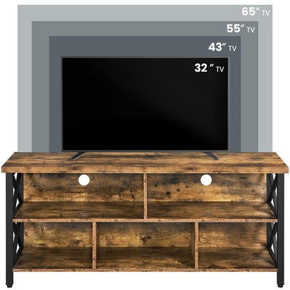 Yaheetech TV Stand for Living Room, Industrial Entertainment Center for 65 Inch TV, Rustic TV Console Stand with Storage Cabinets Wood and Metal, Rustic Brown - WoodArtSupply