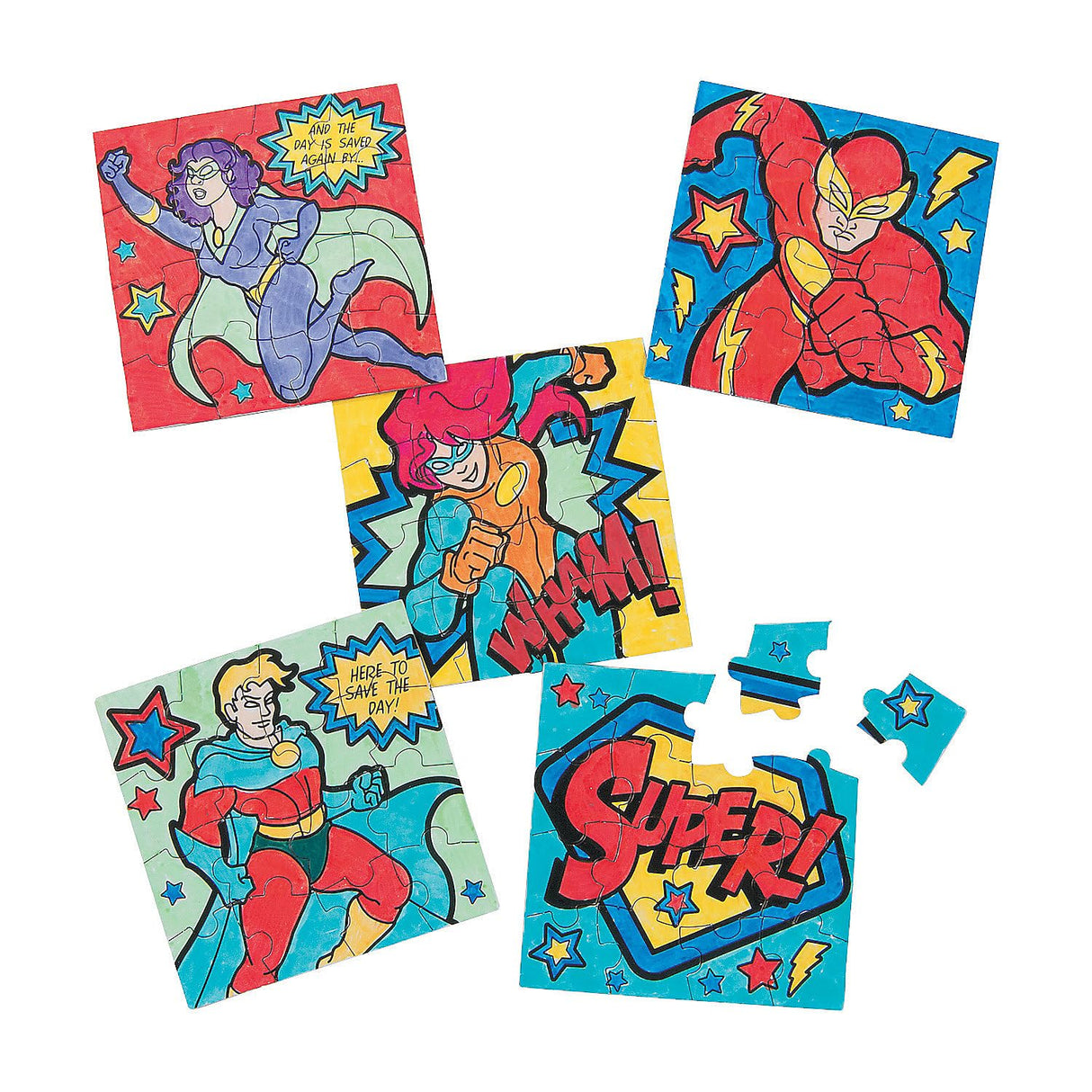 Fun Express Bulk DIY Superhero Mini Puzzles - Set of 50 - Kids Crafts and Birthday Party Favors Fun Express