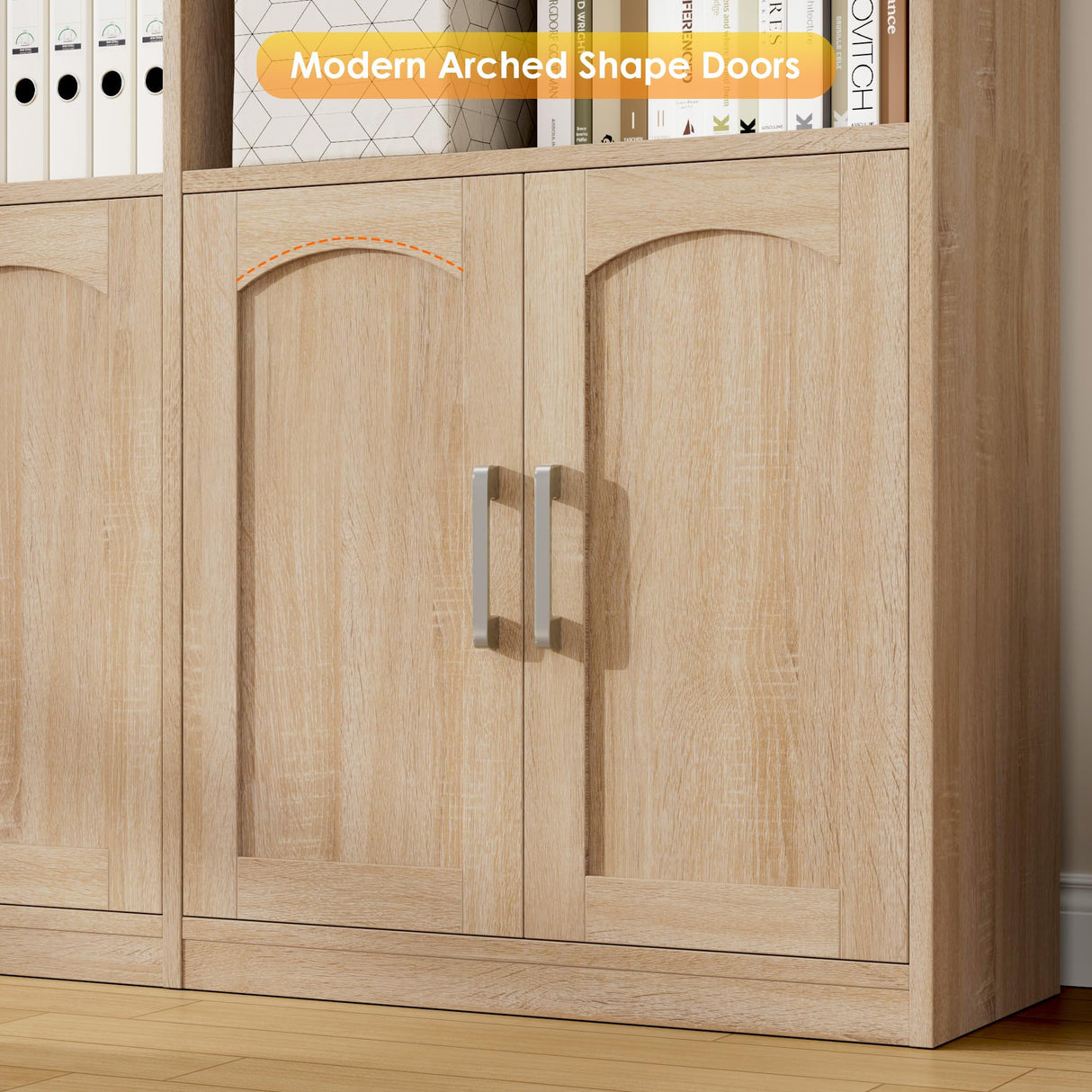 FACBOTALL Bookshelf and Bookcase with Doors, 6 Tier Double Wide Large Bookshelves, Open Display Shelves, 73'' Tall Bookcases for Home Office, Living Room, Library, Oak FACBOTALL