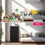 Mifuro Tall Dresser for Bedroom, Vertical Storage Organizer Tower with 6 Drawers, Chest of Drawers with Fabric Bins, Steel Frame, Wood Top for Bedroom, Closet, Entryway- Black Mifuro