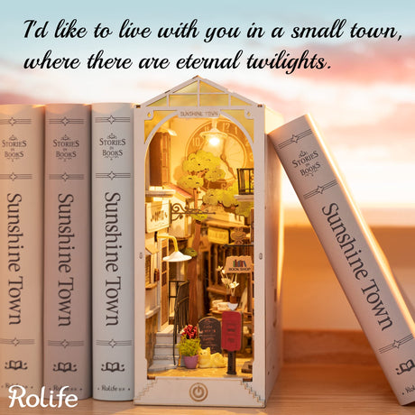 Rolife LED Book Nook Kit-Decorative Bookend Stand-3D Wooden Puzzle for Adults-Bookshelf Insert Booknook-Room Decor for Teen Girls Boys Women Men Rolife
