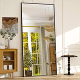 GLSLAND 76"x34" Full Length Mirror Extra Large Hanging or Leaning Rectangle Mirror Aluminum Alloy Thin Frame Bedroom Floor Dressing,Black GLSLAND