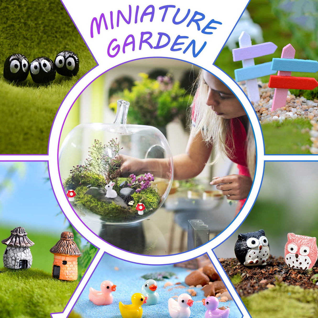 162 Pcs Miniature Fairy Garden Accessories, Fairy Garden Kit, Including Animals, Mini Houses, Miniature Figurines, Micro Landscape Ornaments for Dollhouse Bonsai Terrarium Decor, Garden DIY Kit CHAKANLX