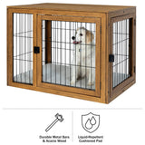 Furniture-Style Dog Crate - Acacia Wood Kennel for Large Dogs with Double Doors and Cushion - Dog Kennel Furniture by PETMAKER (Natural) PETMAKER