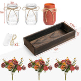 DUOER 3 Pcs Mason Jar Centerpiece Table Decorations for Dining Table Decor Farmhouse Coffee Table Decor with Wood Tray and Led Light Table Centerpieces for Dining room Kitchen Living Bathroom,Orange DUOER