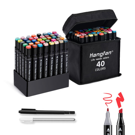 Art Markers,Markers for Adult Coloring Books No Bleeding,40 Colors Dual Tip Alcohol Markers Brush Tip,Give 1 White Highlighter,1 Tracing Pen,Anime Coloring Sketch Illustrations (Black Pen Container) hangfan