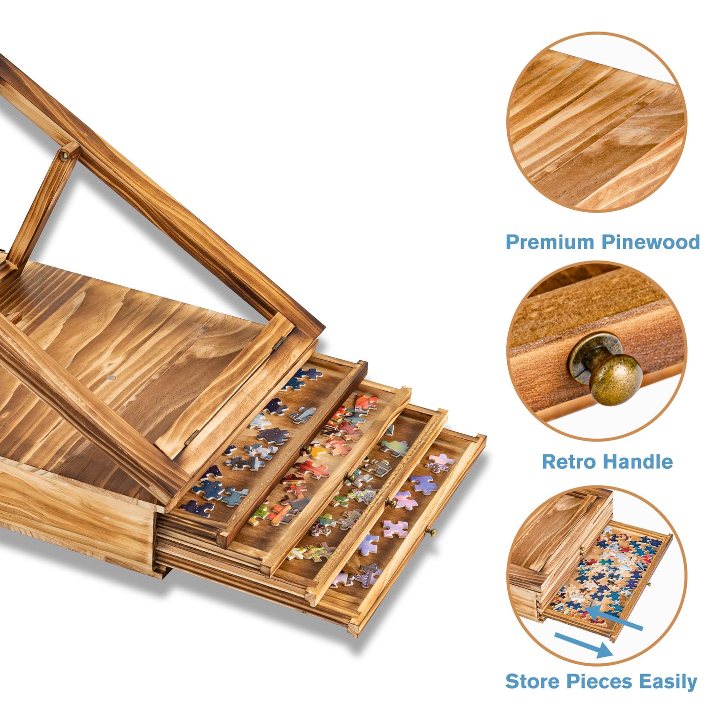 Lavievert Jigsaw Puzzle Sorting Trays & Puzzle Bracket Set, Adjustable Puzzle Easel Holder for Puzzle Boards of Varied Sizes, Wooden Puzzle Sorters with Drawer Design for Puzzles Up to 1500 P - WoodArtSupply