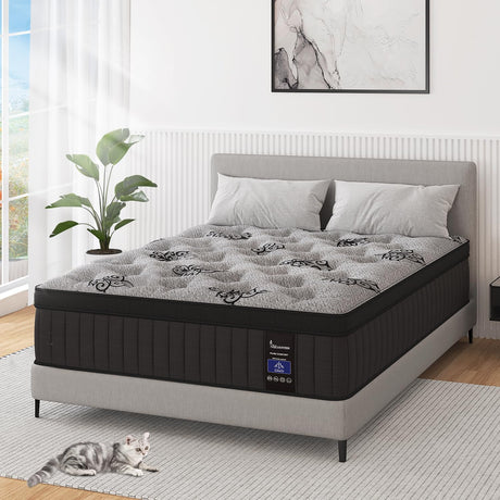 VISCOUNTESS Twin Mattress, 12 Inch Hybrid Mattresses Bed in a Box with Gel Memory Foam & Pocket Spring, Euro Top, Medium Firm for Back Support & Pressure Relief, Motion Isolation, Grey VISCOUNTESS