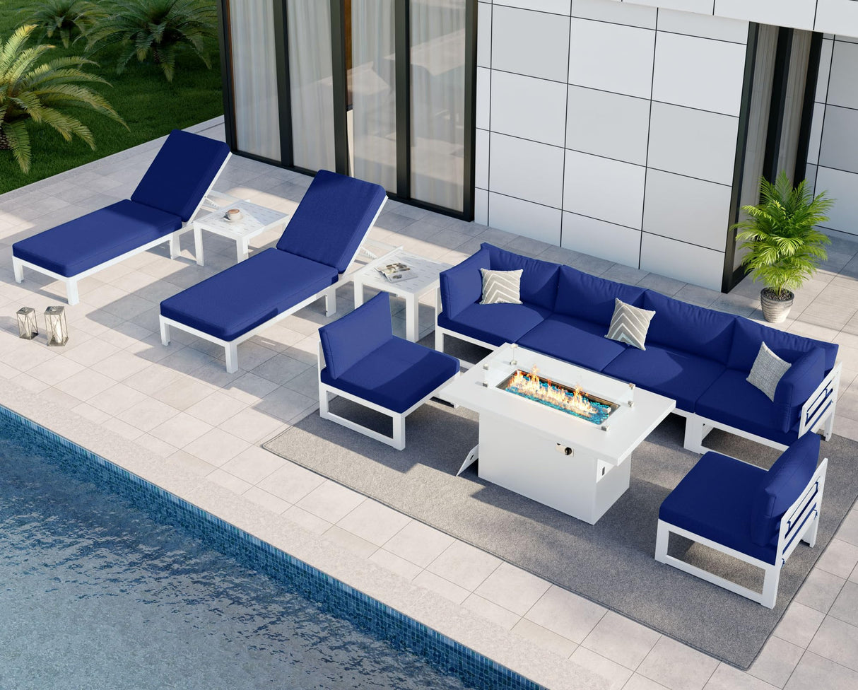 NICESOUL 11 Piece Oversized Luxury Aluminum Outdoor Sectional Sofa with Lounge, Weather Resistant Modular Patio Furniture Set, 500 lbs Heavy Duty Conversation Couch for Poolside Garden, Navy Blue NICESOUL