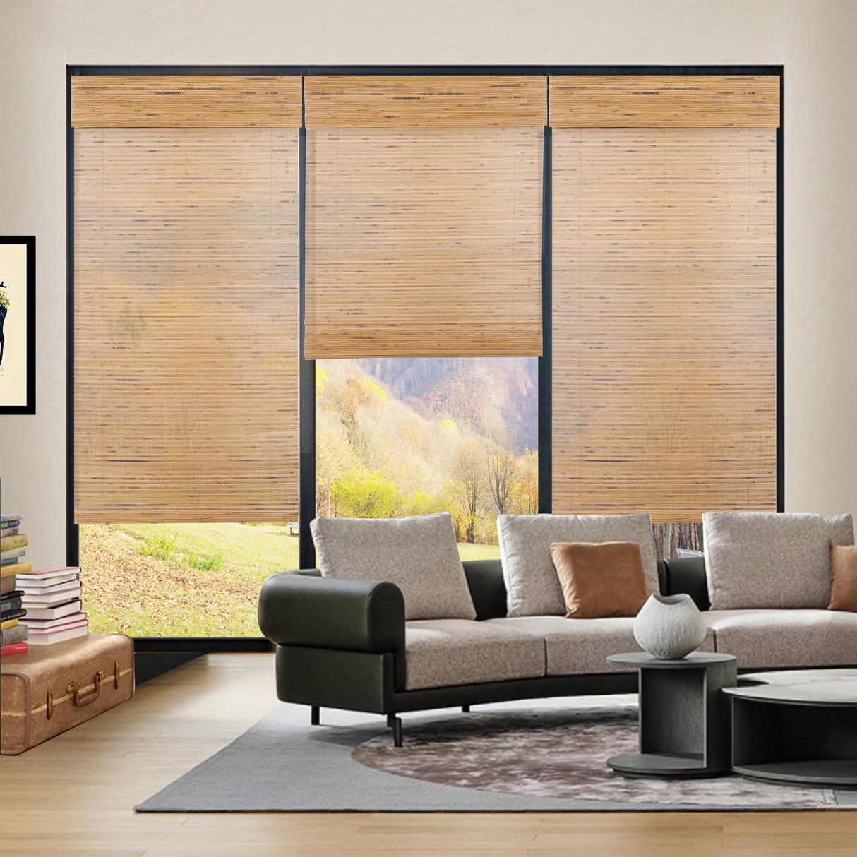 Chaudix Cordless Bamboo Shades, Blackout Bamboo Roman Blinds, Extra Width Privacy Wooden Blind, Sun Shade for Bedroom, Living Room, Dining Room, Acorn PS-043 Chaudix
