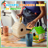 Juexica 4 Set DIY Birdhouse Kit Unfinished Bird House Painting Crafts for Kids with Paints and Paintbrushes Welcome Spring Gifts Outdoor Summer Crafts for Boy or Girl Ages 4-8 Juexica