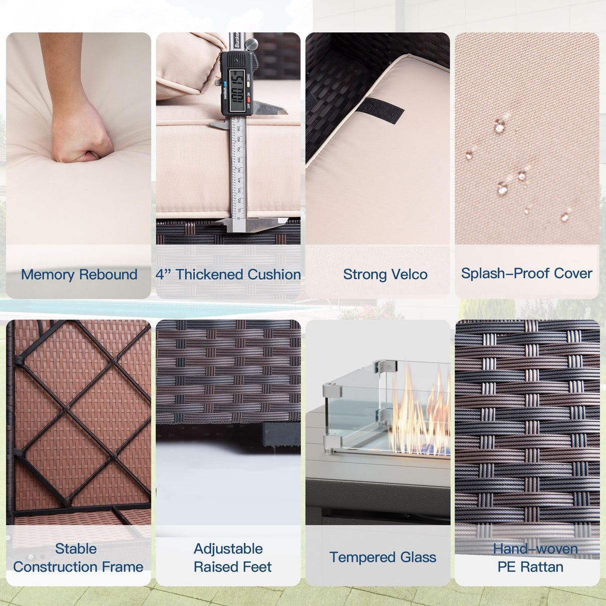 Kullavik 10 Pieces Outdoor Patio Furniture Set with 55000BTU Gas Propane Fire Pit Table,PE Wicker Rattan Sectional Sofa Patio Conversation Sets,Swivel Rocking Chairs Set,Sand Kullavik