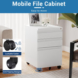 AFAIF 3 Drawer Mobile File Cabinet with Lock, Rolling File Cabinet for Home Office, Under Desk Small File Cabinet, Metal Vertical White Filing Cabinet for Legal/Letter/A4 File, Not Assembled AFAIF